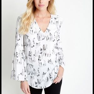 KAREN KANE WATERCOLOR CAT BLOUSE XL NEW!!